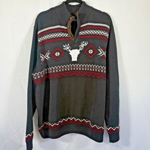 Chaps sweater size 2XL pullover 1/4 button Christmas elbow pads